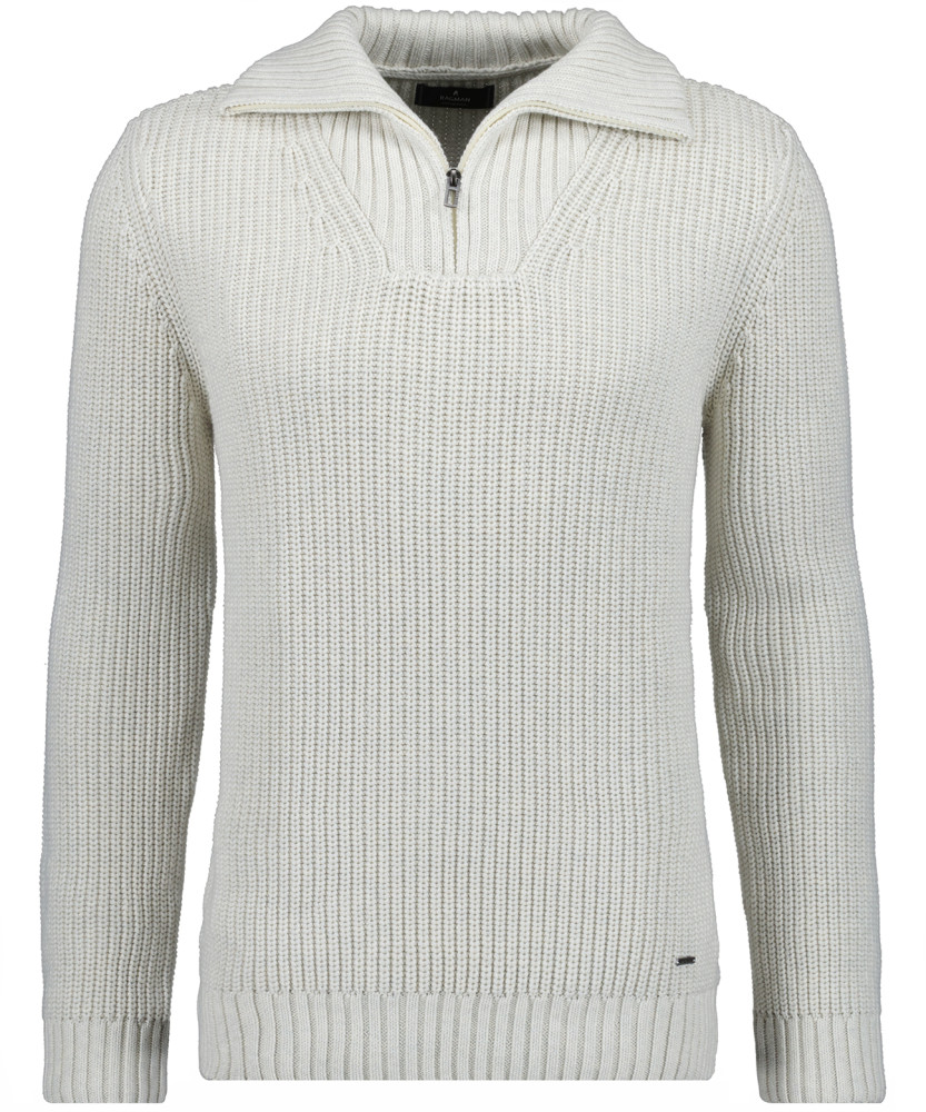 Knitted pullover with troyer collar