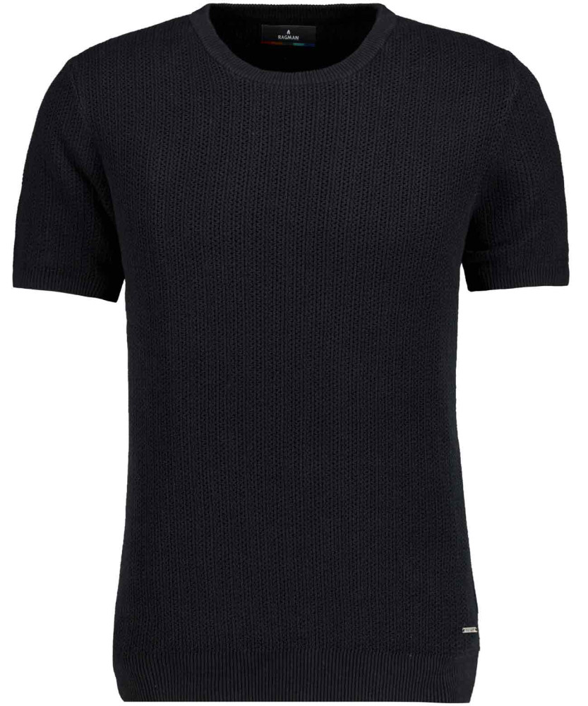 Knitted pullover with round neck, short sleeve