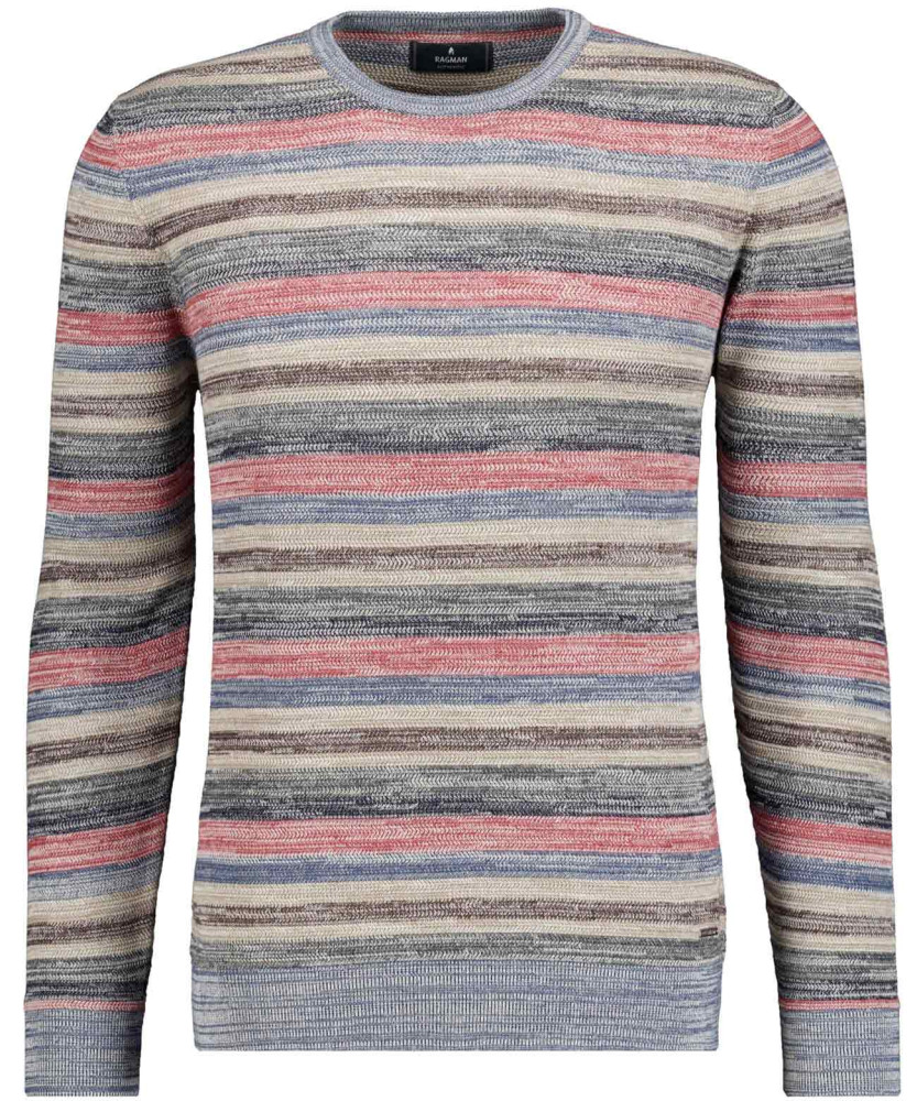 Knitted pullover with round neck, striped