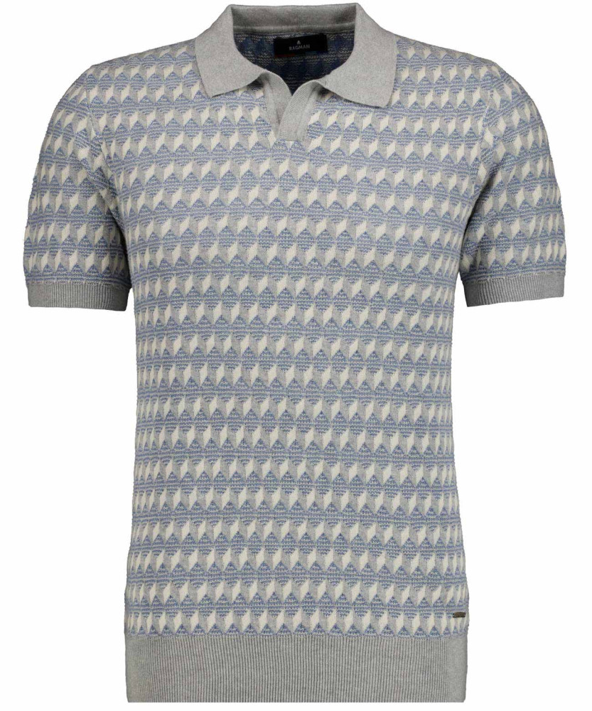 Knitted pullover Jacquard with resort collar, short sleeve