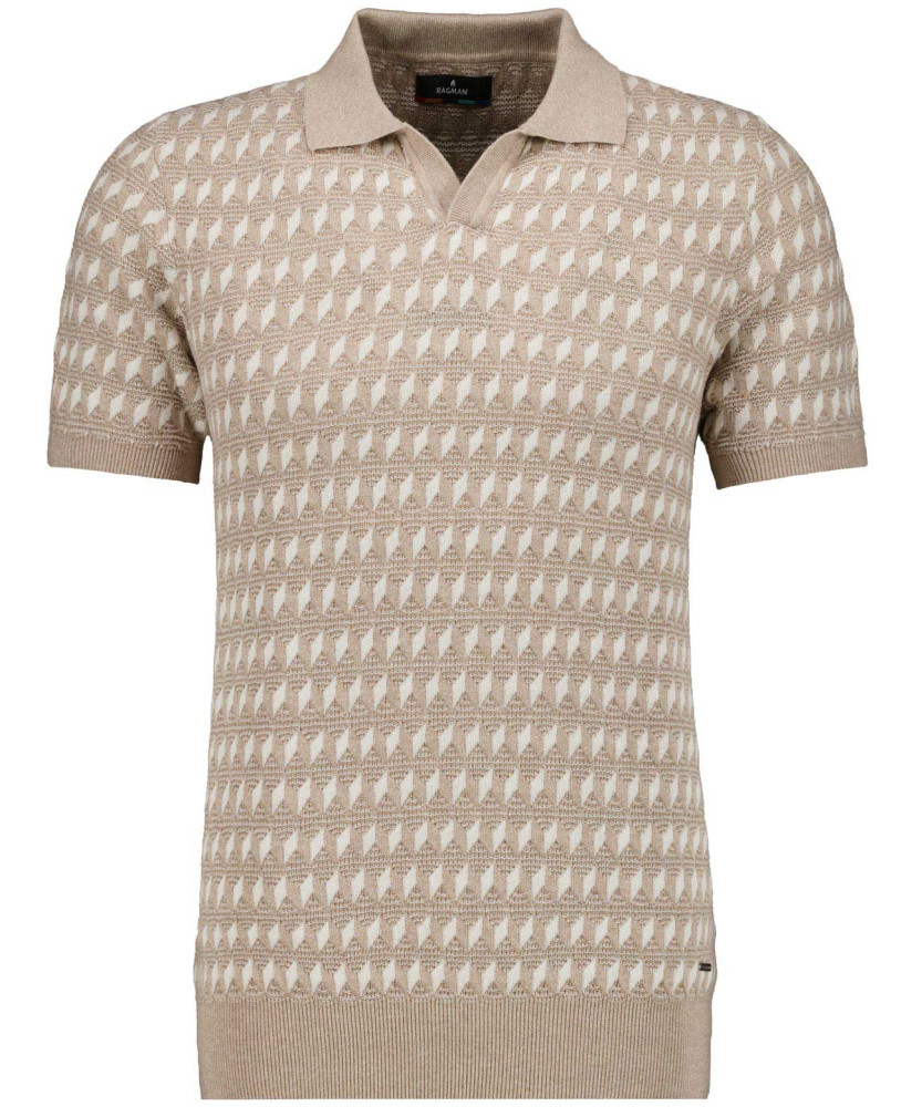 Strickpullover Jacquard mit Resort-Kragen, kurzarm
