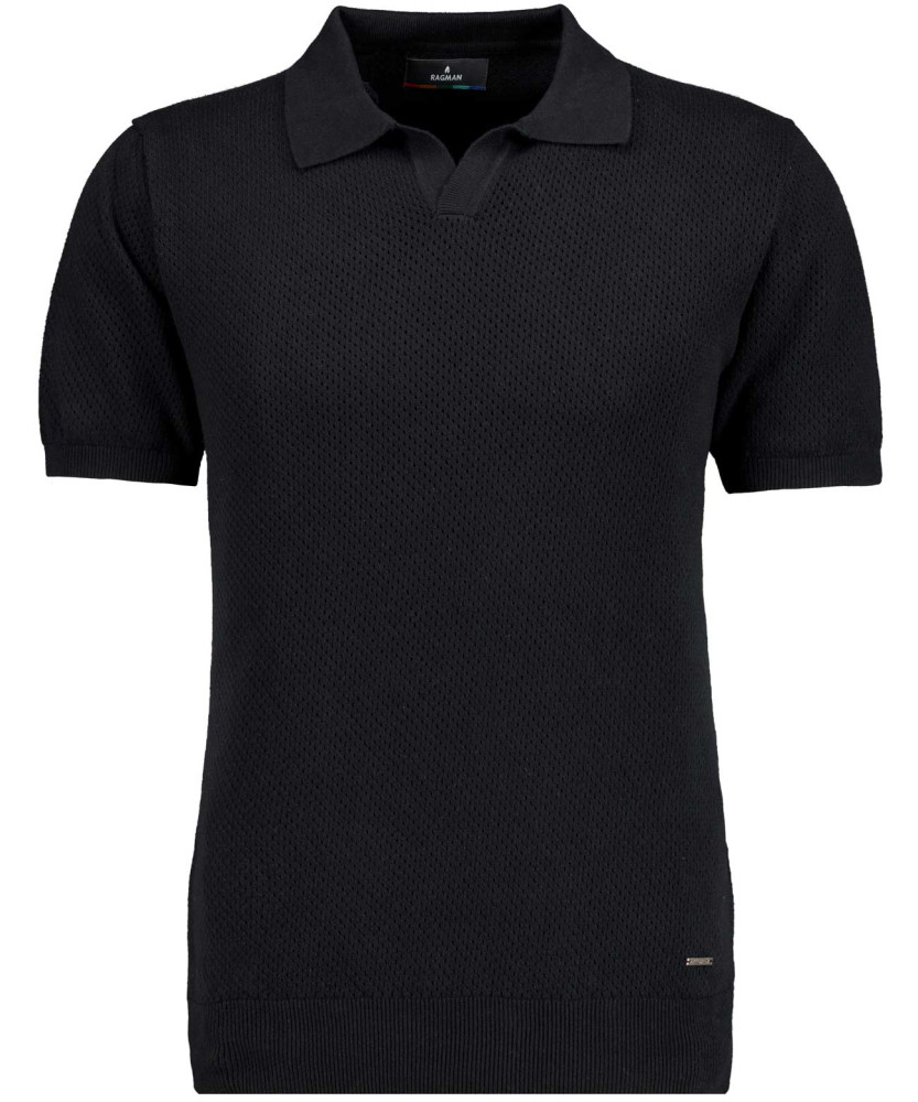 Knitted pullover with resort collar, short sleeve