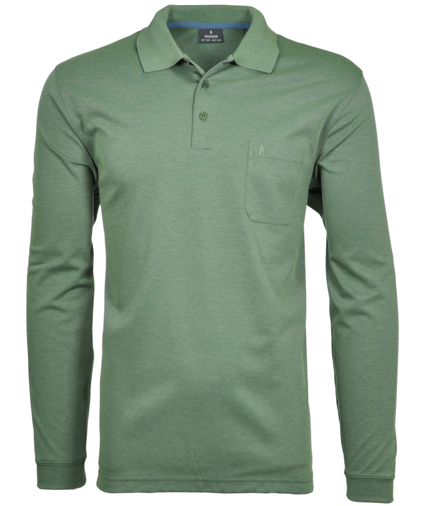 Softknit-Polo mit Brusttasche, Langarm