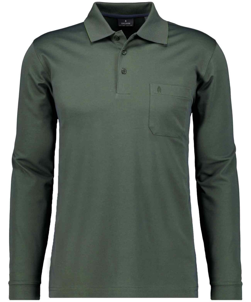 Poloshirt softknit with chest pocket, long sleeve