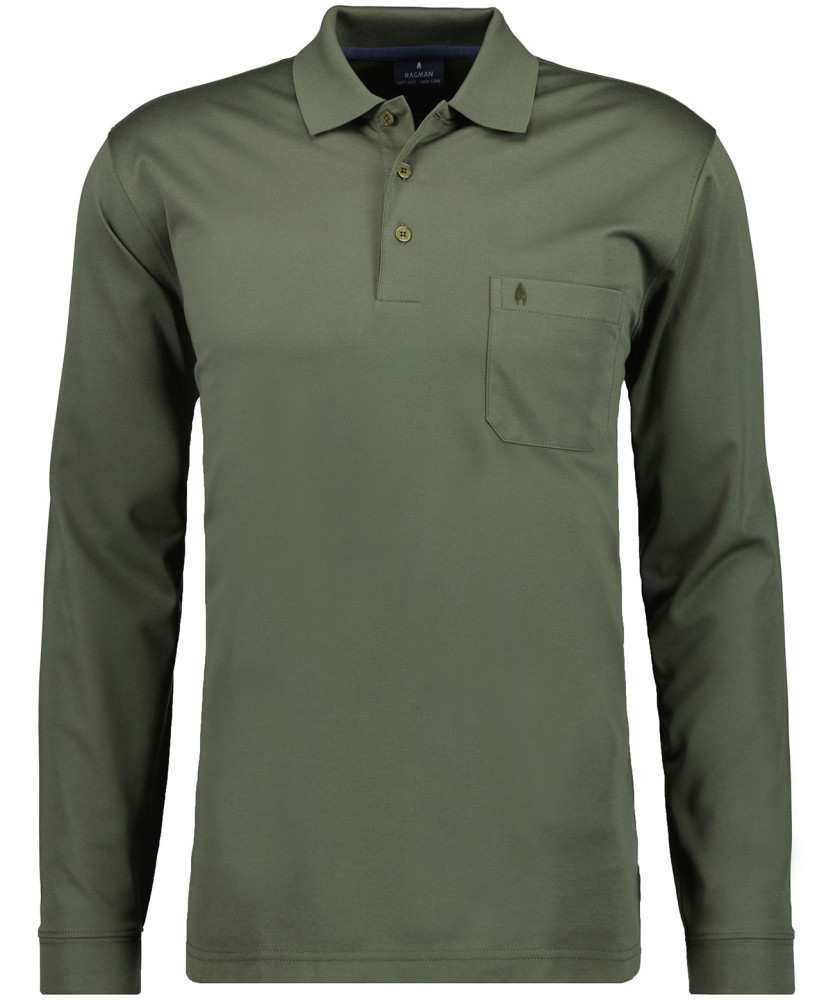 Softknit-Polo mit Brusttasche, Langarm
