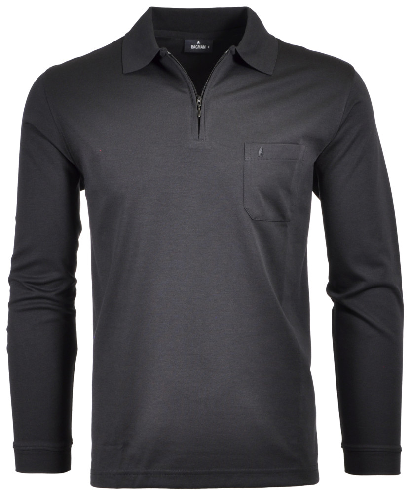 Softknit-Poloshirt Langarm mit Zip