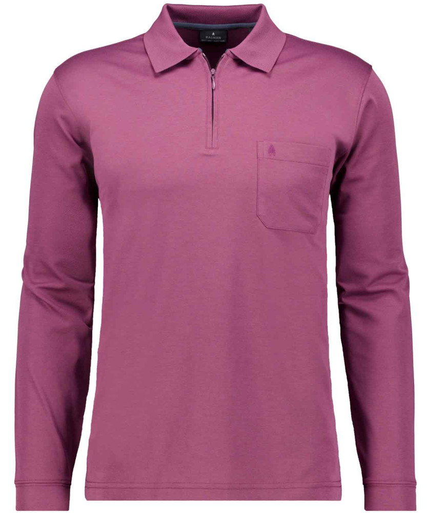 Softknit-Poloshirt mit Reissverschluss, Langarm