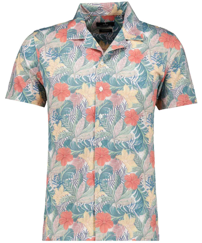 Softknit-Hemd mit Tropical-Print, kurzarm