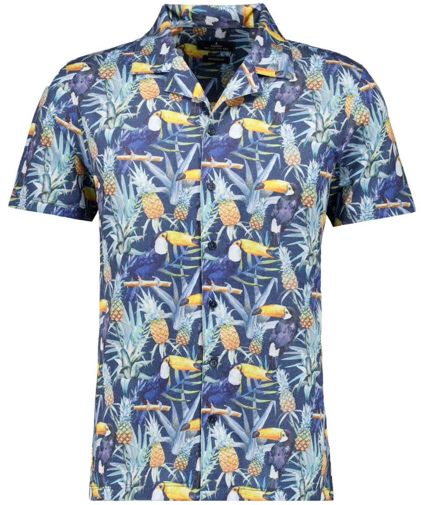 Softknit-Hemd mit Tropical-Print, kurzarm