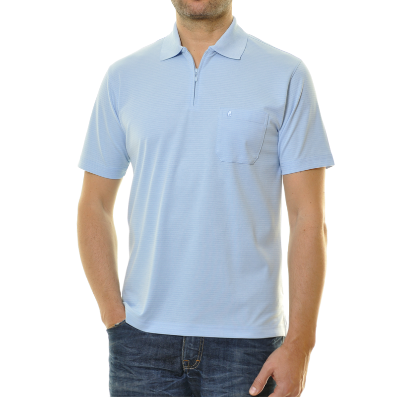Softknit-Polo with zip and fine stripes