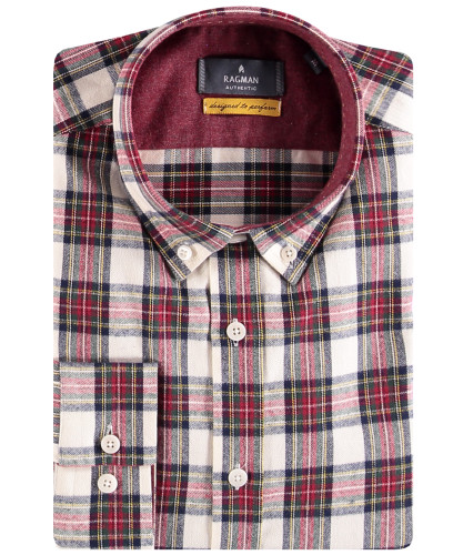 Shirt with check and button-down collar 
