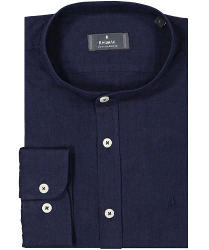 Shirt with stand up collar, cotton-linen 