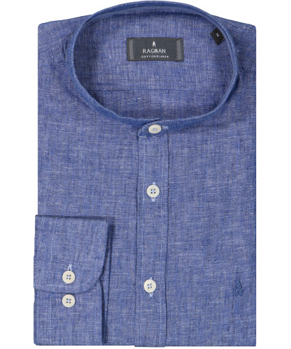Shirt with stand up collar, cotton-linen 
