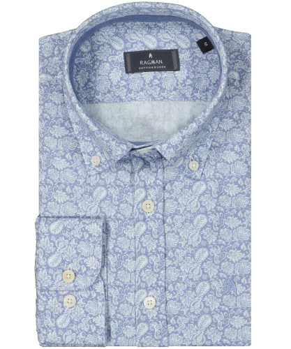 Shirt short sleeve with foral design, cotton-linen Denim-787