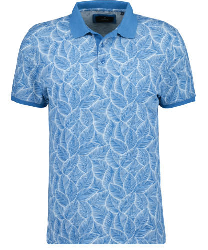 Poloshirt with allover print, cotton-linen 