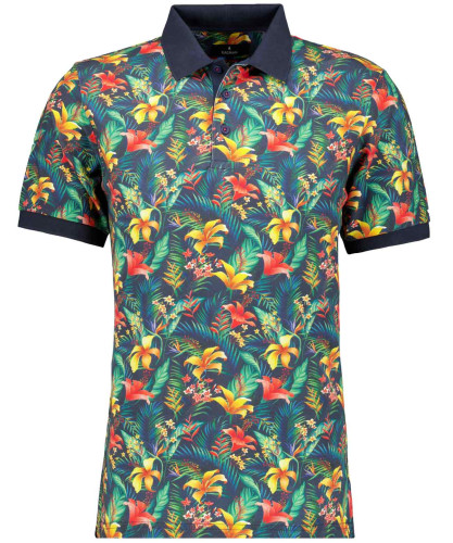 Piqué polohsirt with allover print Denim