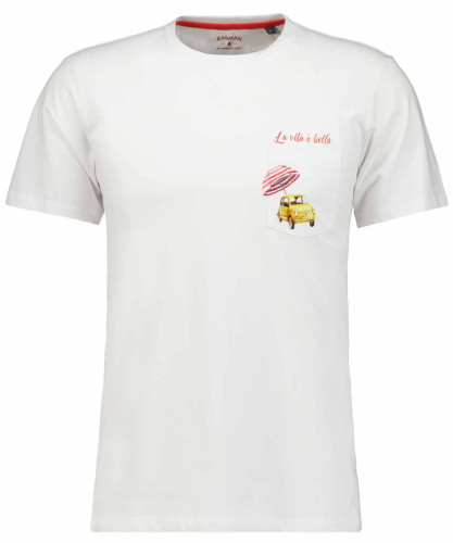 T-Shirt mit Print auf Brusttasche Weiss-006