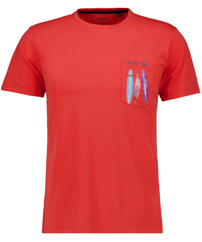 T-Shirt mit Print auf Brusttasche Weiss-006