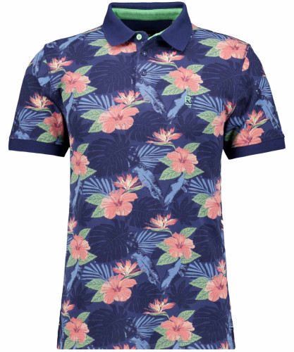 Piqué-Polo mit Alloverprint Nachtblau-079