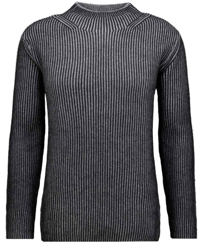 Knitted pullover with stand up collar, bicolour 