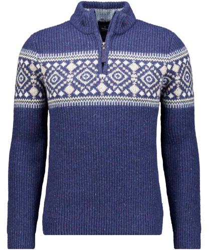 Strickpullover mit Troyer-Kragen, Jacquard 