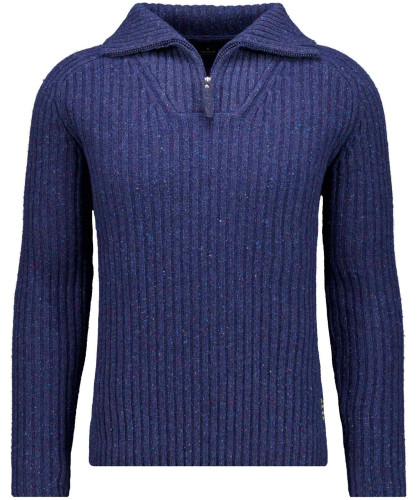 Strickpullover mit Troyer-Kragen Dunkelblau-711