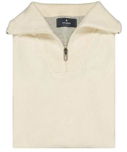 TALL Strickpullover mit Troyer-Kragen Ecru-008