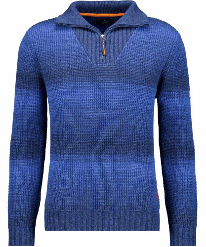 Knitted sweater with Troyer collar, striped Blue