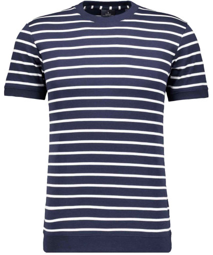 Pima T-Shirt gestreift mit Bund Dunkelblau-711