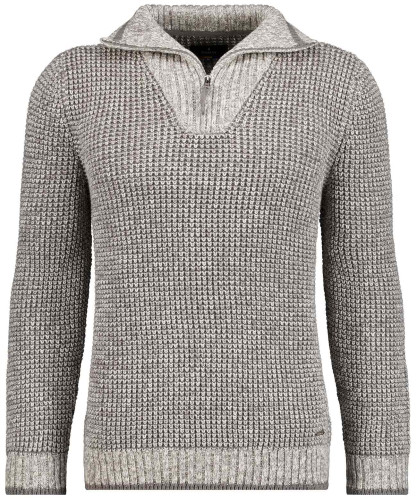 Strickpullover Troyer-Kragen Mittelgrau-150