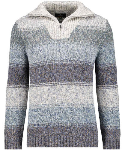 Strickpullover mit Troyer-Kragen, gestreift Grau-Melange-012
