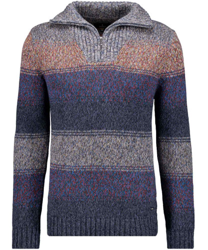 Knitted sweater with troyer collar, striped 