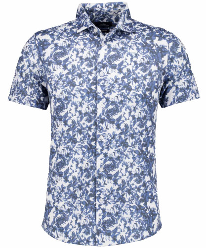 Softknit-Hemd mit Print, kurzarm Blau-Melange-701