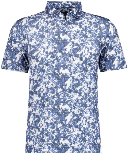 Softknit-Polo mit Multiprint, kurzarm Blau-Melange-701