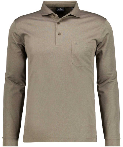 Softknit poloshirt solid, long sleeve Mudstone-880