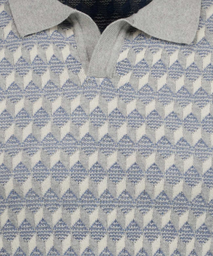 Knitted pullover Jacquard with resort collar, short sleeve