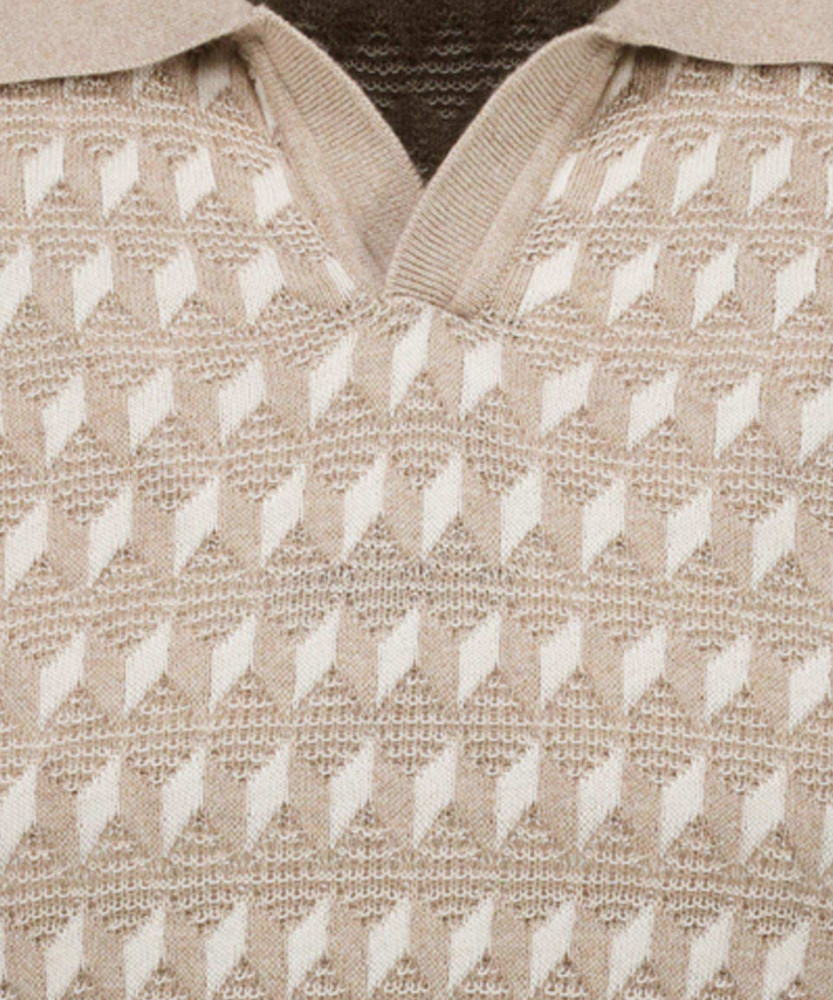 Strickpullover Jacquard mit Resort-Kragen, kurzarm