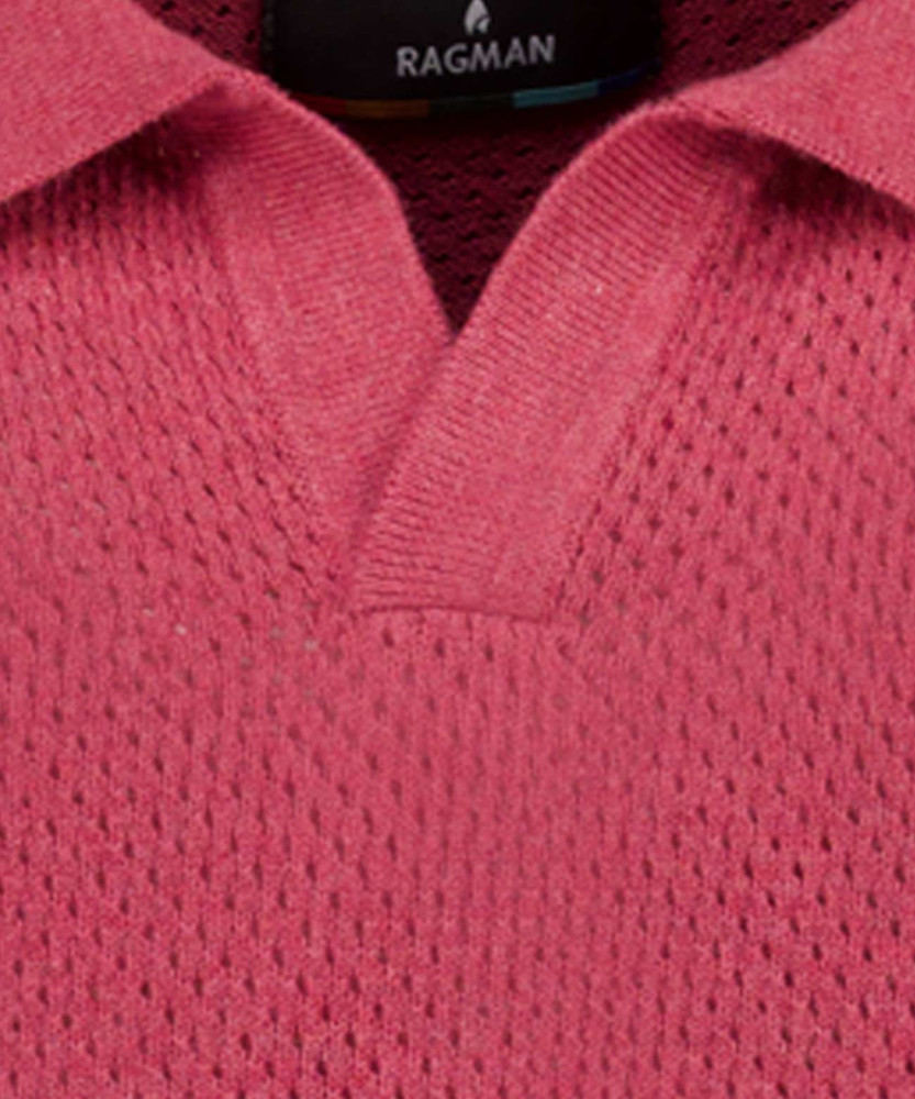 Knitted pullover with resort collar, short sleeve