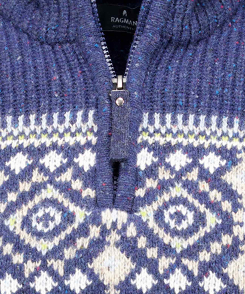 Strickpullover mit Troyer-Kragen, Jacquard
