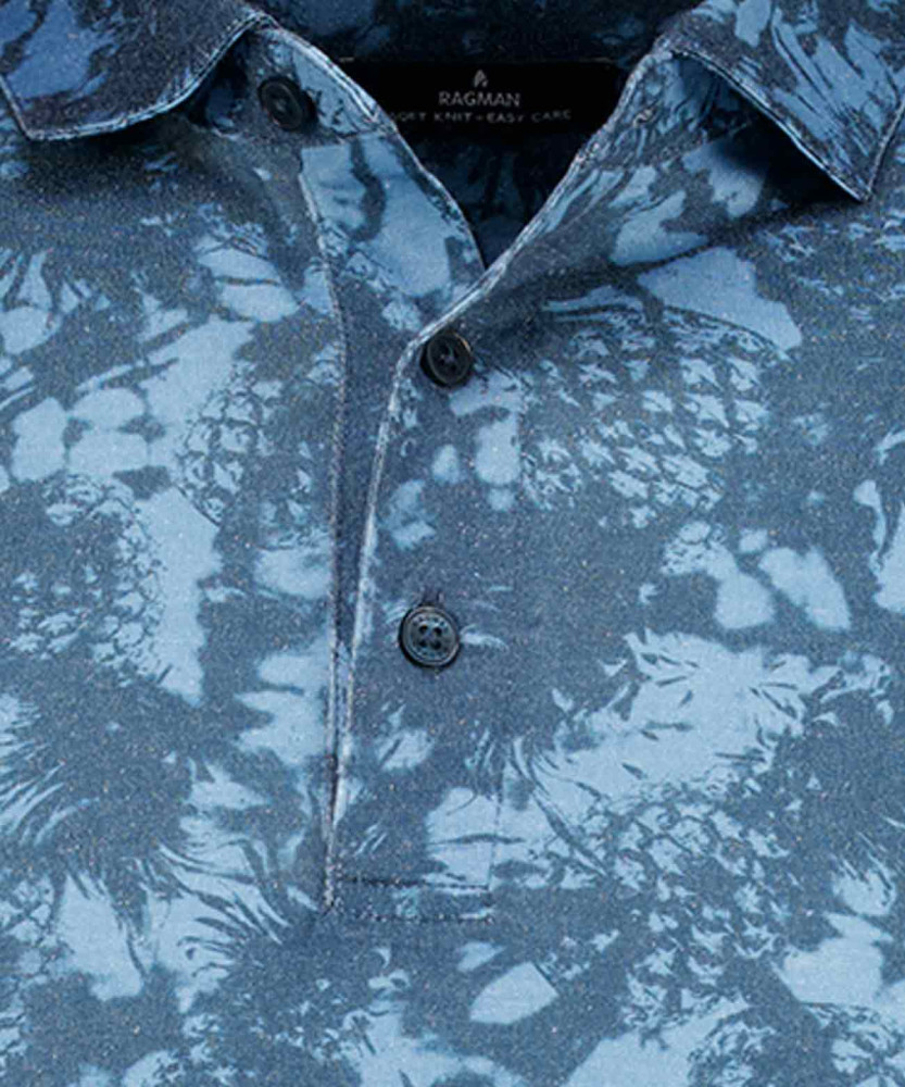 Sofktnit polo with multi print, short sleeve