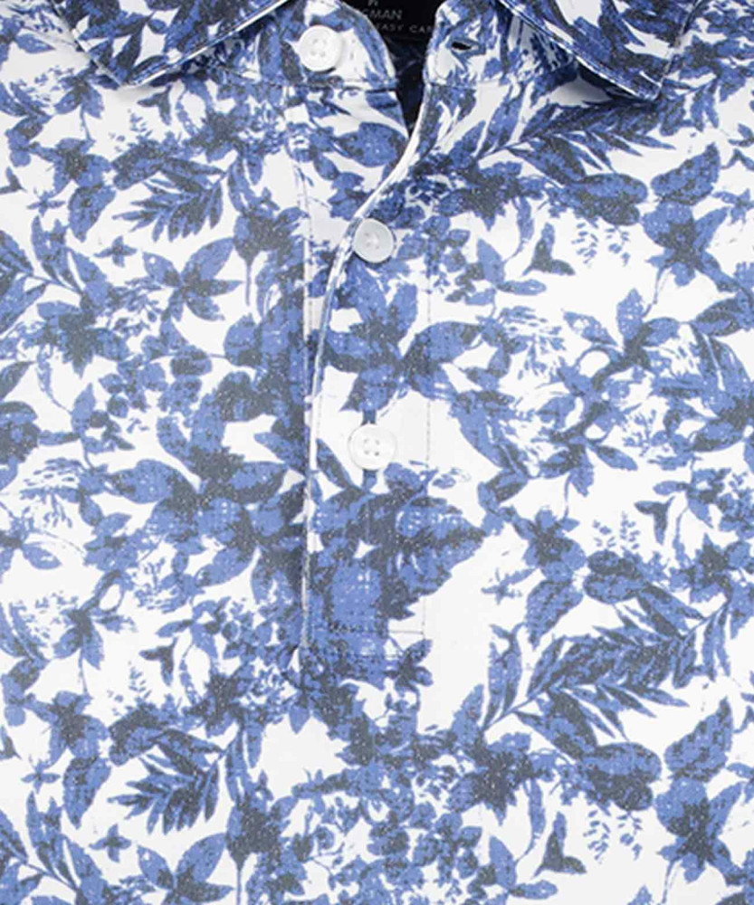 Sofktnit polo with multi print, short sleeve