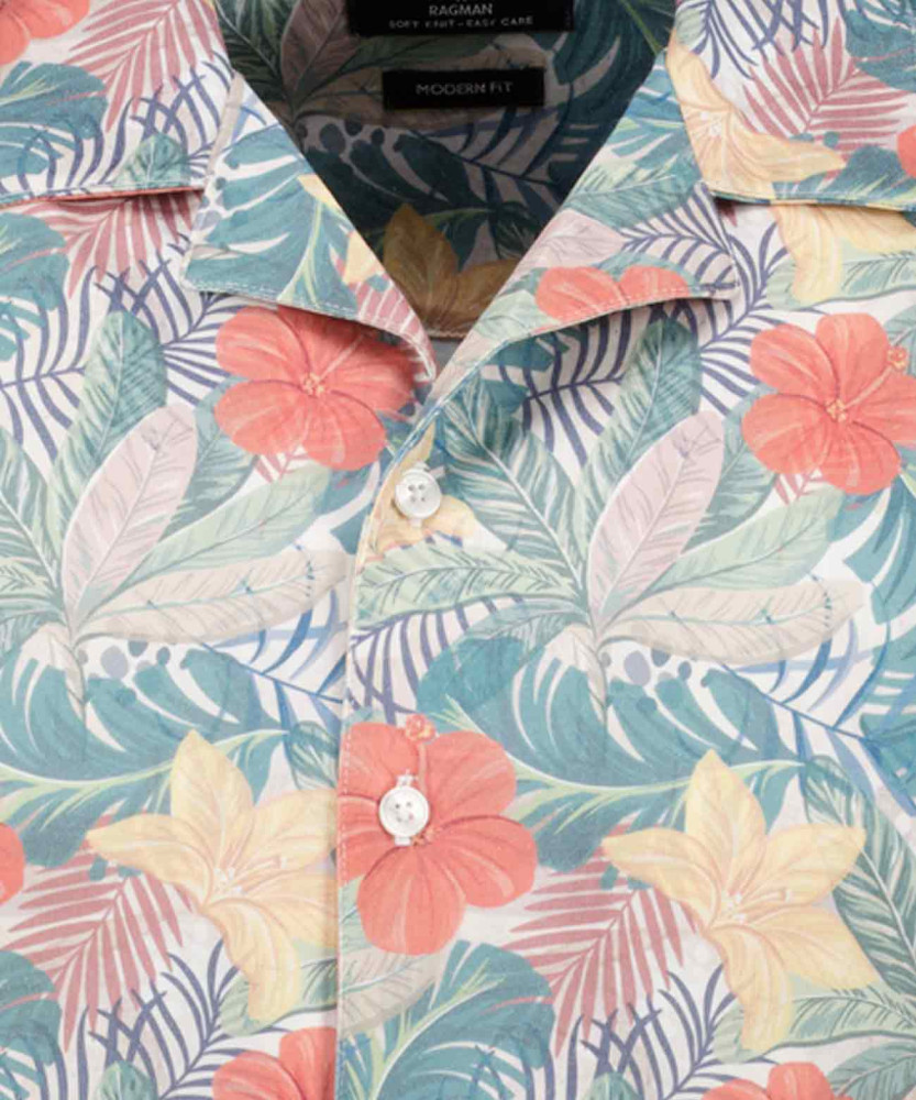 Softknit-Hemd mit Tropical-Print, kurzarm