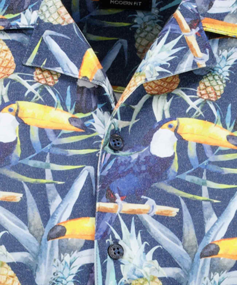 Softknit-Hemd mit Tropical-Print, kurzarm