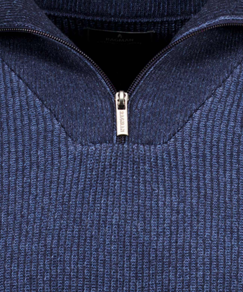 Strickpullover mit Troyer-Kragen, bicolour