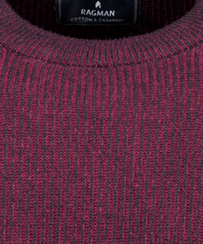 Knitted pullover round neck bicolour, cotton/cashmere