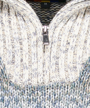 Knitted sweater with troyer collar, striped