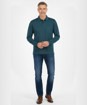 Softknit-Polo mit Brusttasche, Langarm