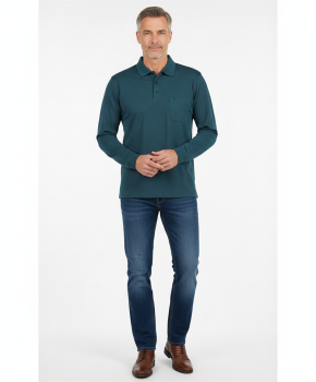 Softknit-Polo mit Brusttasche, Langarm