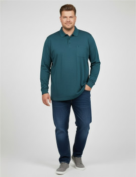 Softknit-Polo mit Brusttasche, Langarm
