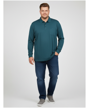 Softknit-Polo mit Brusttasche, Langarm